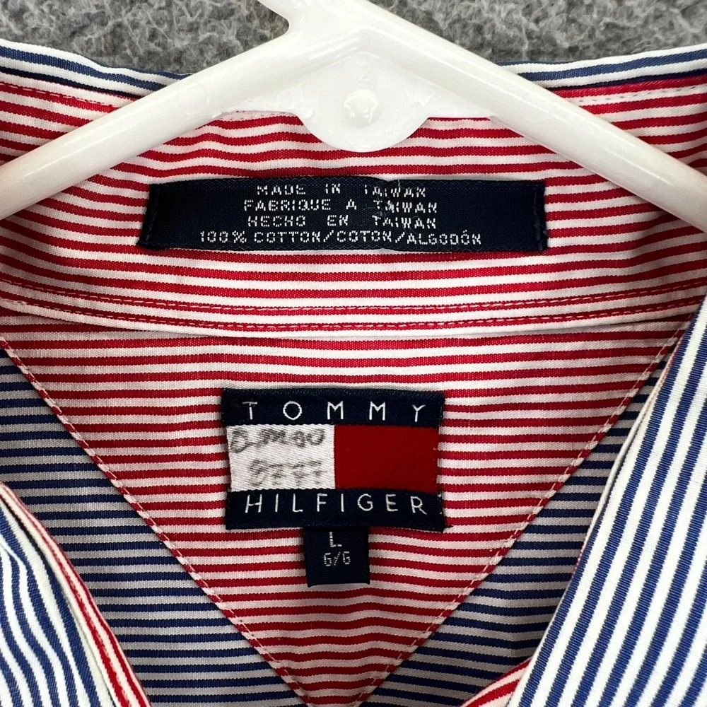 Vintage Tommy‎ Hilfiger Striped Color Block Button Up Collared Shirt Men's Large